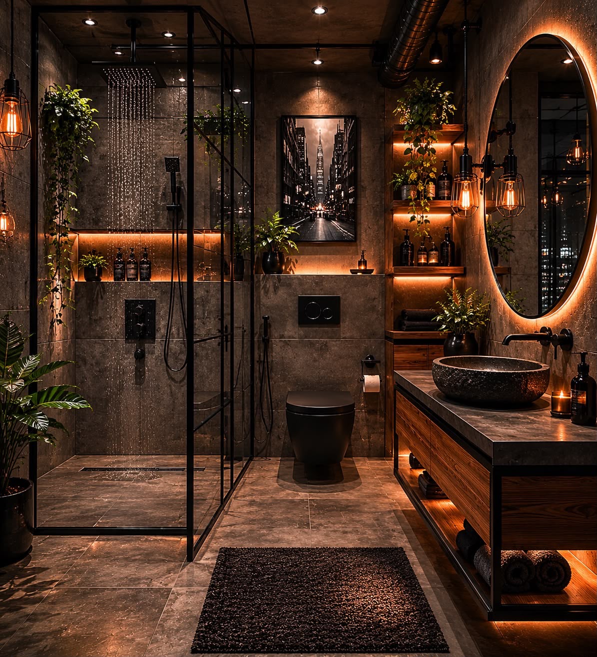 Industrial style bathroom with plants