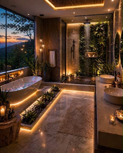 Outdoor bathtub with sunset view